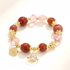 Peach Oolong Saturn Pendant Crystal Bracelet - Auratract