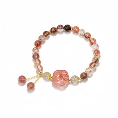 Strawberry Quartz Cat Paw Bracelet | Love & Emotional Balance - Auratract
