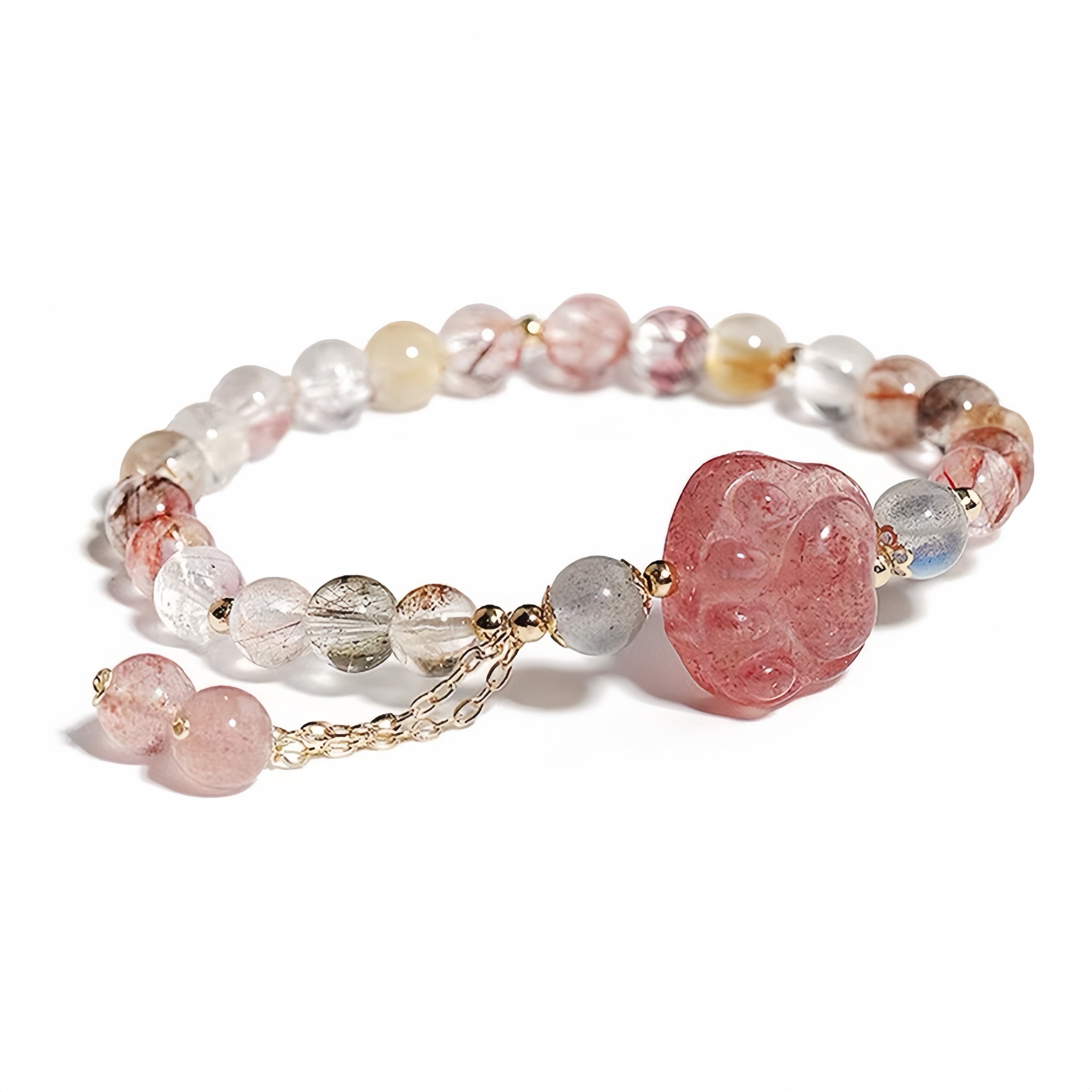 Strawberry Quartz Cat Paw Bracelet | Love & Emotional Balance - Auratract