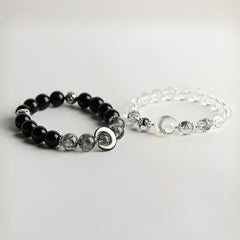Obsidian & Clear Quartz Couple Bracelets | Rutilated Quartz for Love & Energy - Auratract