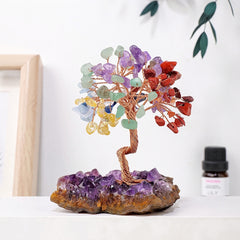 Amethyst Feng shui Crystal Tree of Wealth | Spiritual Healing Décor with Cluster Base - Auratract