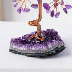 Amethyst Feng shui Crystal Tree of Wealth | Spiritual Healing Décor with Cluster Base - Auratract