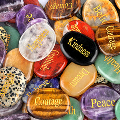 Natural Palm Stones with Inspirational Words | engraved worry stones for healing - Auratract