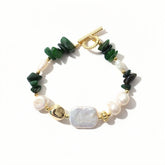 Handmade green jade & pearl bracelet, prosperity & energy