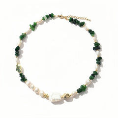 Healing jade & pearl necklace, balance & spiritual power