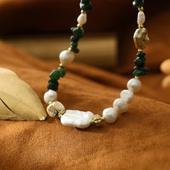 handmade green jade and baroque pearl jewelry for wealth harmony and elegant everyday wear