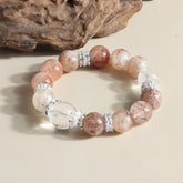 Handmade Red Rutilated Quartz & Moonstone Bracelet for spiritual healing and energy balancing.