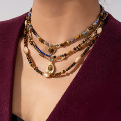 Bohemian Style Beaded Necklace Featuring Tiger’s Eye, Lapis Lazuli, and Agate