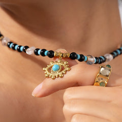 Evil Eye Obsidian & Turquoise Necklace | Protective Spiritual Jewelry - Auratract