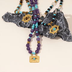Evil Eye Tiger's & Turquoise Necklace | Protective Spiritual Jewelry - Auratract