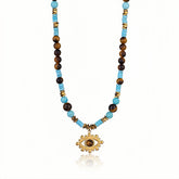 Evil Eye Tiger's & Turquoise Necklace | Protective Spiritual Jewelry - Auratract