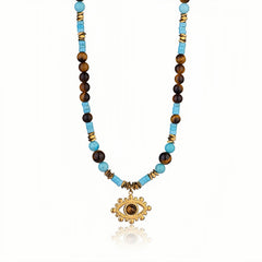 Evil Eye Tiger's & Turquoise Necklace | Protective Spiritual Jewelry - Auratract