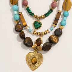 Set of 3 layered gemstone necklaces with teardrop and heart pendants