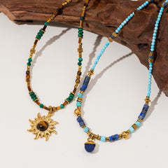 Sunflower Necklace |  Tiger’s Eye & Lapis Lazuli For Protection & Inner Peace - Auratract