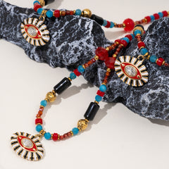 Evil eye necklace with natural stones and colorful beads