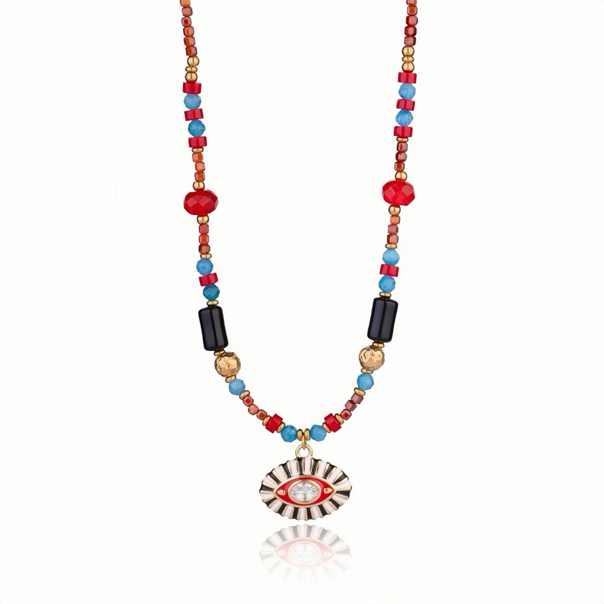 Evil eye necklace with natural stones and colorful beads