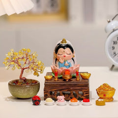 Chinese Feng Shui Blessing Statues|Mini Altar Decor with Crystal Tree