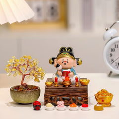 Home decor figurine of Wen Caishen (Wisdom & Wealth deity) with golden altar