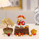 Mini Feng Shui altar set with Caishen (God of Wealth) and crystal tree