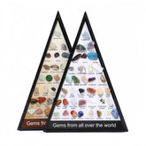 Two triangular charts displaying gemstones from around the world on a white background.