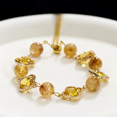 Natural Crystal Clover Bracelet | Citrine for Wealth & Strawberry for Heart Healing - Auratract