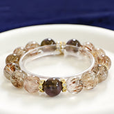 Golden rutilated quartz and smoky quartz bracelet for wealth, grounding, and energy healing