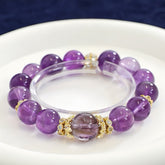 Uruguayan Amethyst healing bracelet with 12mm beads and 14K gold accents