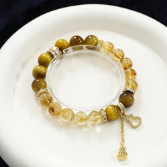 Tiger Eye & Golden Rutilated Quartz Bracelet|For Confidence & Prosperity - Auratract