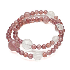 Crystal bracelet with Strawberry Quartz and Clear Quartz beads for romance and balance
