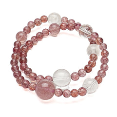 Crystal bracelet with Strawberry Quartz and Clear Quartz beads for romance and balance