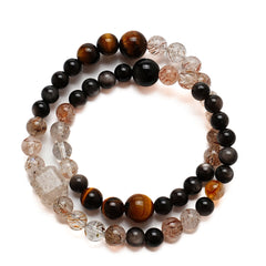 Tiger Eye, Obsidian and Rutilated Quartz healing bracelet for protection and prosperity