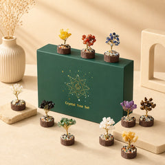 crystal tree set placed on desk and shelf as feng shui home decor styling piece
