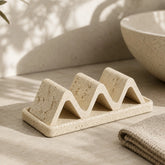 Wabi sabi natural sandstone soap dish with wave-shaped design for bathroom countertop