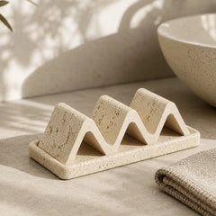 Wabi sabi natural sandstone soap dish with wave-shaped design for bathroom countertop