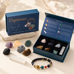 Zodiac crystal set styled for intention setting meditation and personal astrology rituals