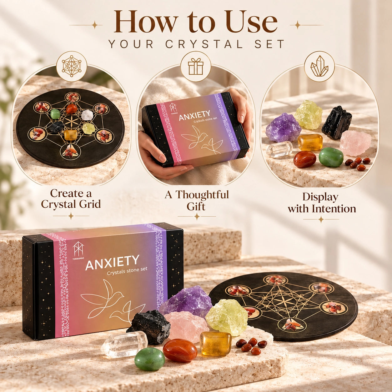 How to use a natural crystal set for crystal grids, mindful display and thoughtful gifting