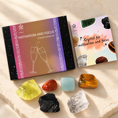 Motivation & Focus crystal set with six gemstones, gift box and illustrated guide