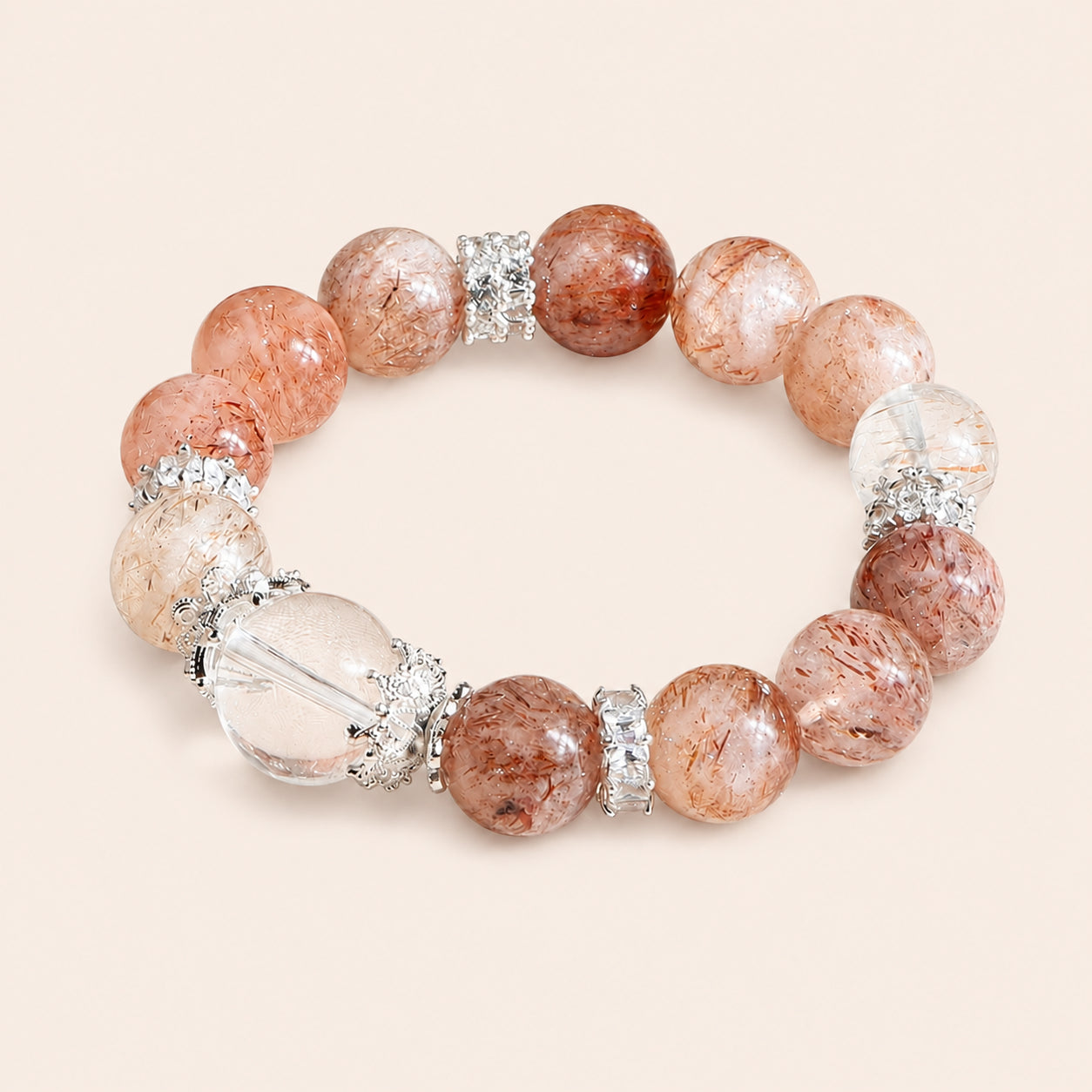Red Rutilated Quartz & Moonstone Bracelet｜Clarity, Balance & New Beginnings - Auratract