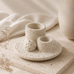 White Wabi-Sabi concrete cleansing burner with integrated holders for Palo Santo, sage and incense