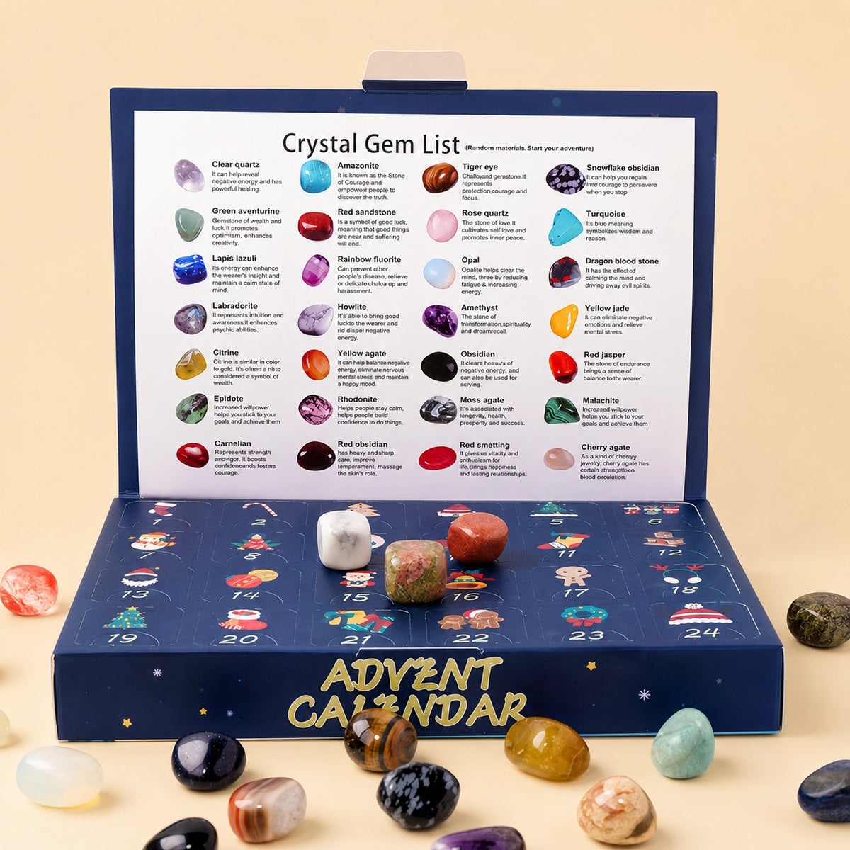Christmas crystal gift box styled as holiday advent calendar for mindful seasonal discovery experience