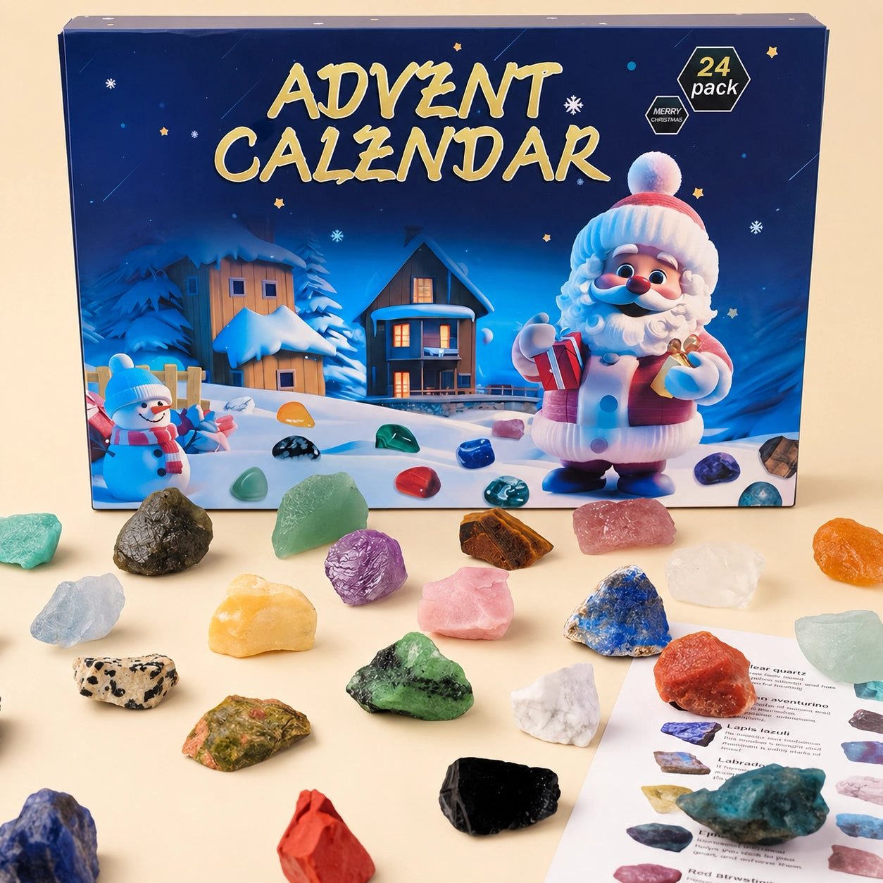 Christmas crystal advent calendar gift box featuring 24-day mystery gemstone discovery set