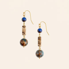 lapis lazuli handmade earrings with copper ear hooks on nature background 