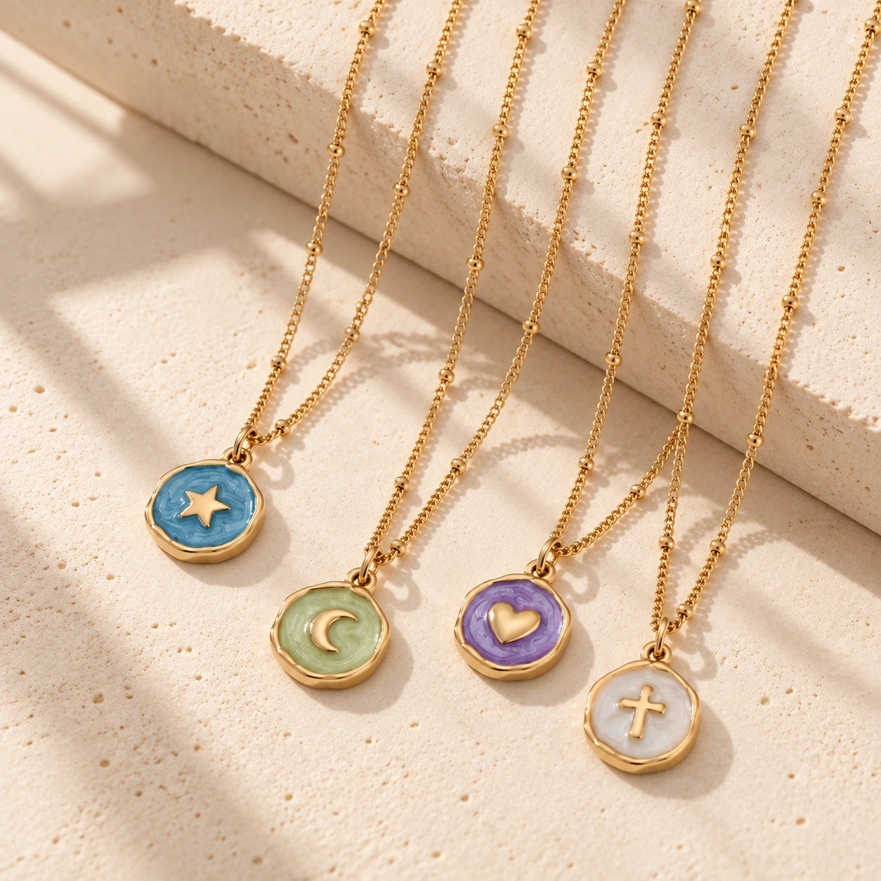 Auratract Spiritual Charm Necklace with colorful enamel pendant and delicate gold-tone copper chain