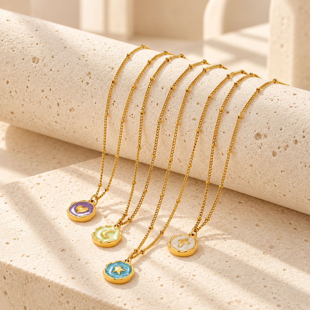 Auratract enamel charm necklace in gold-tone copper for everyday wear and layering