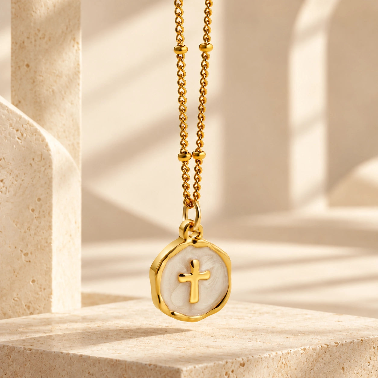 Enamel Cross charm necklace in gold-tone copper, a symbolic pendant inspired by faith and inner peace