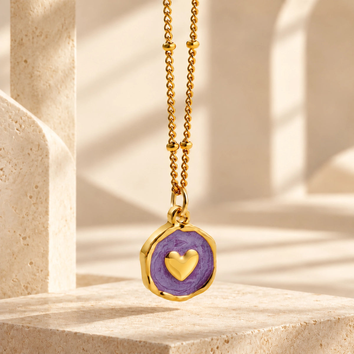 Enamel Heart charm necklace in gold-tone copper, meaningful jewelry inspired by love and connection