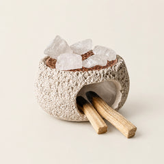 nordic crystal cleansing burner with sage and palo santo smudge holder design