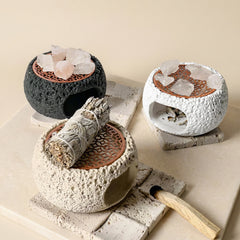 minimalist crystal cleansing burner set for sage palo santo and altar use