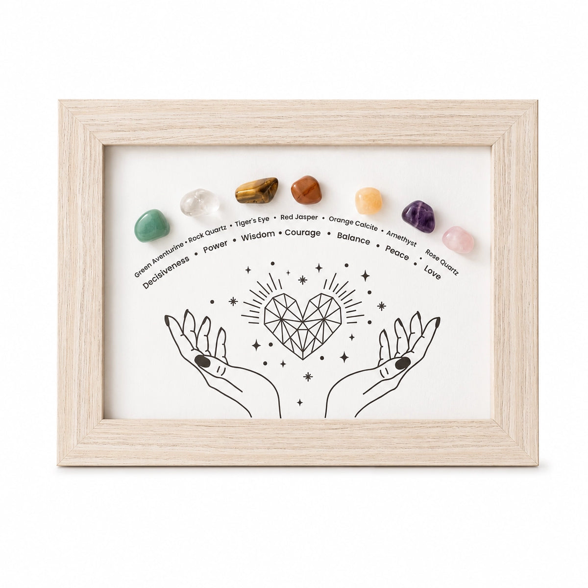 chakra crystal healing display frame with natural stones for balance and positive energy decor