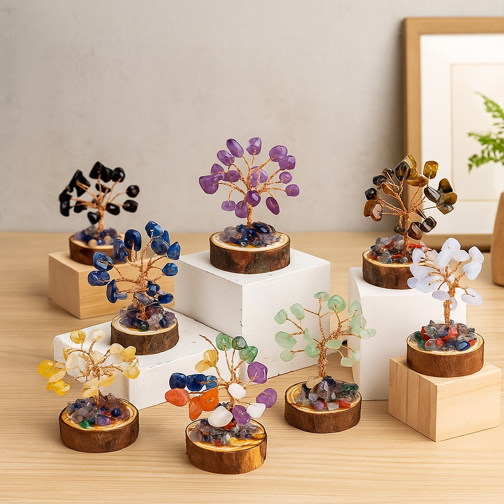 12-piece feng shui crystal bonsai tree set for energy healing and chakra balance